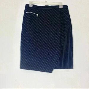 H&M navy pinstriped wrap asymmetrical zipper pencil skirt sz 12